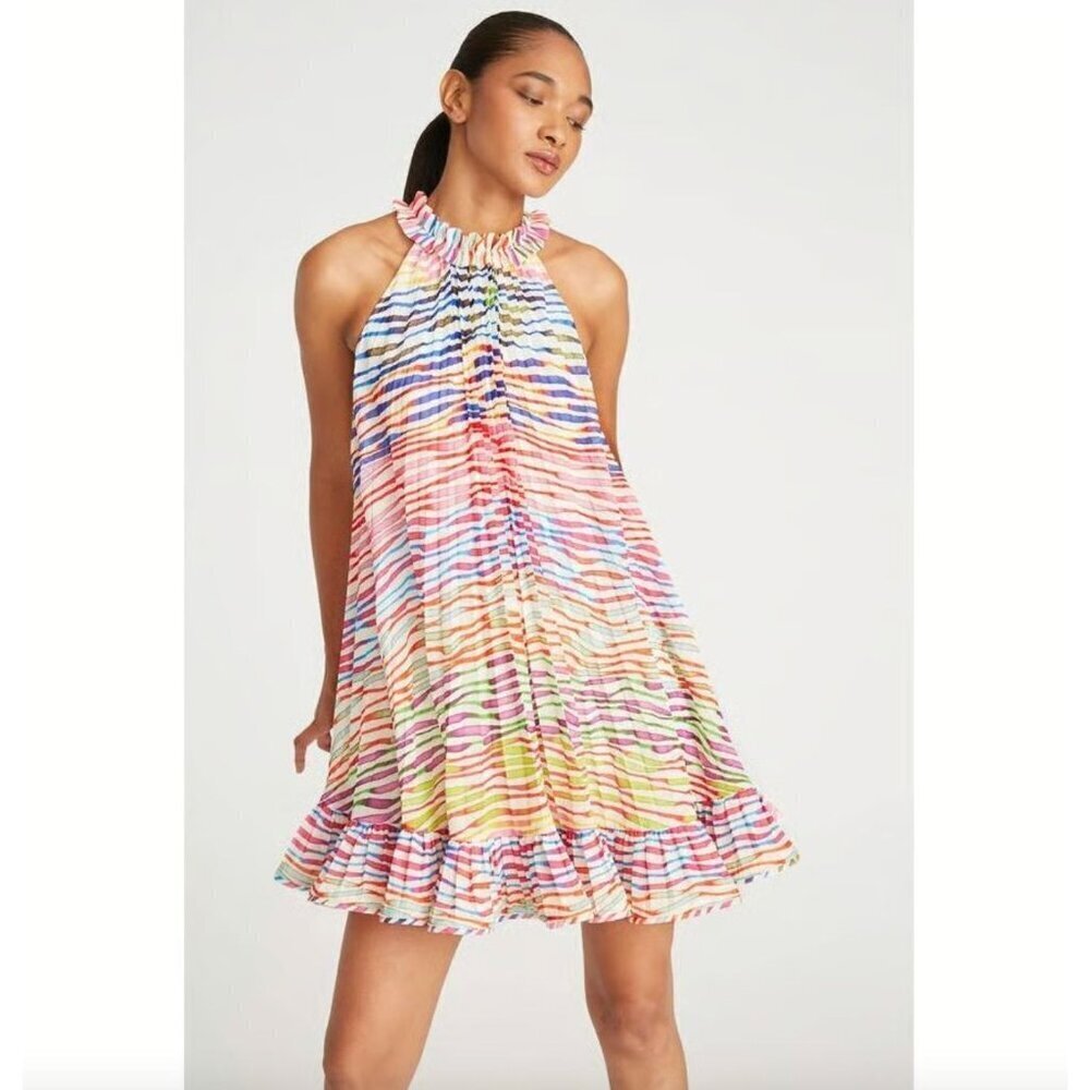 Amur Estfan Pleated Halter Dress Double Rainbow Womens Size 6
